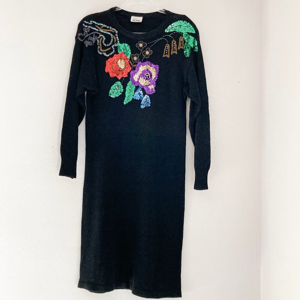 Mr Noah Sequined Floral Dress with Shoulder Pads, 1980s